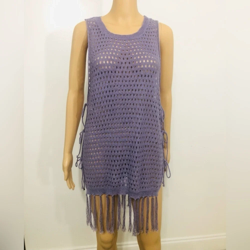 Woven Purple Swimsuit Bathing suit Mesh Cover Up One Size